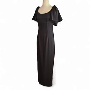 Mac Duggal Crepe Empire Waist Gown with Short Ruffle Sleeves in Black Size 2